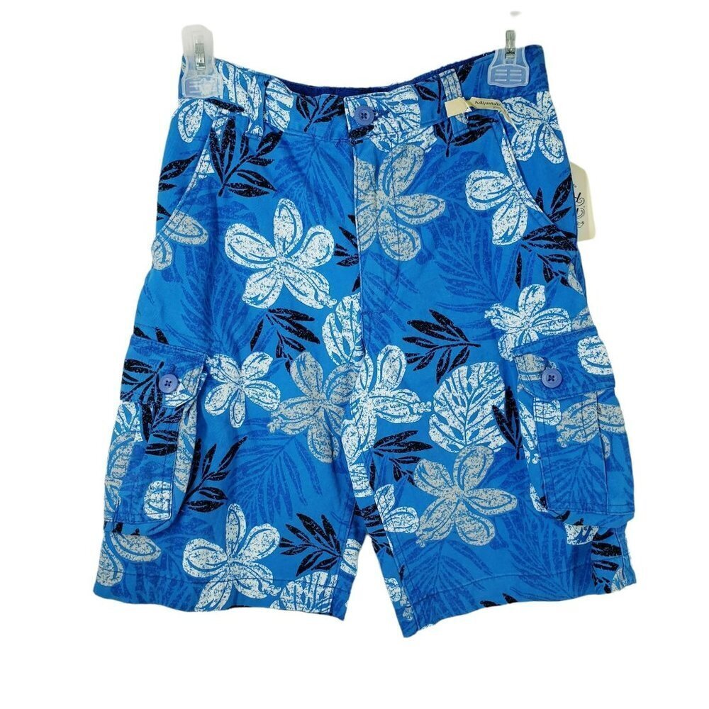 NWT Faded Glory Hawaiian Cargo Shorts Boy Size 12 Blue Floral - Picture 5 of 5